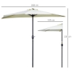 OMBRELLONE DA TERRAZZA A MEZZALUNA CON APERTURA A MANOVELLA E PALO A 2 SEZIONI 2.6X135 M BEIGE