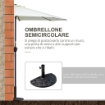 OMBRELLONE DA TERRAZZA A MEZZALUNA CON APERTURA A MANOVELLA E PALO A 2 SEZIONI 2.6X135 M BEIGE