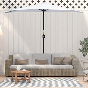 OMBRELLONE DA TERRAZZA A MEZZALUNA CON APERTURA A MANOVELLA E PALO A 2 SEZIONI 2.6X1.35 M BIANCO