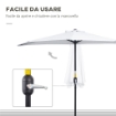 OMBRELLONE DA TERRAZZA A MEZZALUNA CON APERTURA A MANOVELLA E PALO A 2 SEZIONI 2.6X1.35 M BIANCO
