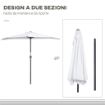 OMBRELLONE DA TERRAZZA A MEZZALUNA CON APERTURA A MANOVELLA E PALO A 2 SEZIONI 2.6X1.35 M BIANCO