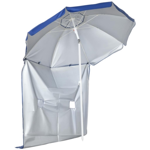 OMBRELLONE DA SPIAGGIA INCLINABILE CON TENDINE LATERALI IN POLIESTERE E ACCIAIO Ø 191X211 CM BLU E BIANCO