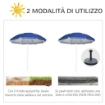 OMBRELLONE DA SPIAGGIA INCLINABILE CON TENDINE LATERALI IN POLIESTERE E ACCIAIO Ø 191X211 CM BLU E BIANCO