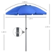 OMBRELLONE DA SPIAGGIA 1.8X2 M CON RECLINAZIONE A 45 E 8 STECCHE POLIESTERE E ACCIAIO BLU