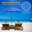 OMBRELLONE DA SPIAGGIA 1.8X2 M CON RECLINAZIONE A 45 E 8 STECCHE POLIESTERE E ACCIAIO BLU