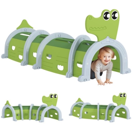 TUNNEL PER BAMBINI 3-6 ANNI A FORMA DI COCCODRILLO, GIOCO PER INTERNO ED ESTERNO IN PLASTICA, VERDE