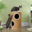 TORRE TIRAGRAFFI PER GATTI A 2 LIVELLI IN SISAL CON CASETTE IN PELUCHE PER 1-2 GATTI, MARRONE