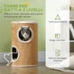 TORRE TIRAGRAFFI PER GATTI A 2 LIVELLI IN SISAL CON CASETTE IN PELUCHE PER 1-2 GATTI, MARRONE