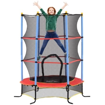 TRAMPOLINO PER BAMBINI CON TAPPETO ELASTICO, RETE DI SICUREZZA E PALI IMBOTTITI, ETÓ 3-10 ANNI, BLU