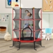 TRAMPOLINO ELASTICO PER BAMBINI Ï1.6X1.9 M CON RETE DI SICUREZZA E PALI IMBOTTITI, ETÓ 3-10 ANNI, ROSSO