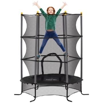 TRAMPOLINO ELASTICO PER BAMBINI Ï1.6X1.9 M CON RETE DI SICUREZZA E PALI IMBOTTITI, ETÓ 3-10 ANNI, NERO