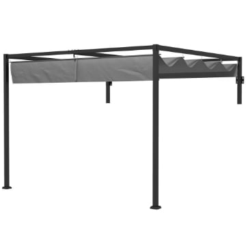 PERGOLA GAZEBO 3X4 M CON TETTUCCIO RETRATTILE E FORI DI DRENAGGIO IN ACCIAIO E POLIESTERE GRIGIO