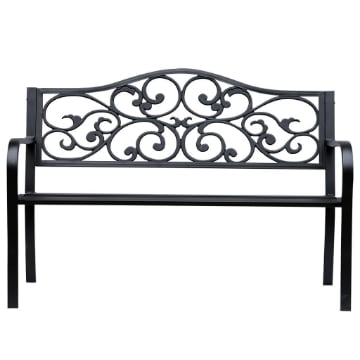 PANCHINA DA GIARDINO 2 POSTI CON SCHIENALE DECORATO IN GHISA E METALLO 127X60X89 CM NERO