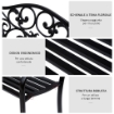PANCHINA DA GIARDINO 2 POSTI CON SCHIENALE DECORATO IN GHISA E METALLO 127X60X89 CM NERO