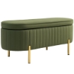 PANCA CONTENITORE OVALE DA 72L CON COPERCHIO SOLLEVABILE IN TESSUTO EFFETTO VELLUTO E LEGNO 108X44X43.5 CM VERDE