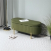 PANCA CONTENITORE OVALE DA 72L CON COPERCHIO SOLLEVABILE IN TESSUTO EFFETTO VELLUTO E LEGNO 108X44X43.5 CM VERDE