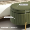 PANCA CONTENITORE OVALE DA 72L CON COPERCHIO SOLLEVABILE IN TESSUTO EFFETTO VELLUTO E LEGNO 108X44X43.5 CM VERDE