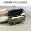PANCA CONTENITORE OVALE DA 72L CON COPERCHIO SOLLEVABILE IN TESSUTO EFFETTO VELLUTO E LEGNO 108X44X43.5 CM VERDE