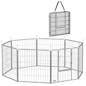 Recinto per Cani a 8 Pannelli Modulabili Pieghevole con Porta in Acciaio, Altezza 80 cm, Argento