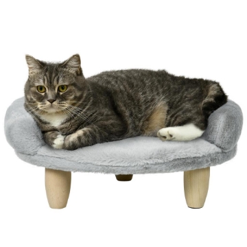 CUCCIA DIVANETTO PER CANI E GATTI SFODERABILE IN PELUCHE CON SCHIENALE, 47X40X20 CM, GRIGIO