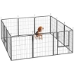 RECINTO PER CANI A 12 PANNELLI MODULABILI DA 68X1.5X80CM IN ACCIAIO NERO CON PORTA DI INGRESSO
