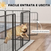 RECINTO PER CANI A 12 PANNELLI MODULABILI DA 68X1.5X80CM IN ACCIAIO NERO CON PORTA DI INGRESSO
