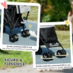 PASSEGGINO PER CANI CON 2 FINESTRE A RETE, IN ACCIAIO E TESSUTO OXFORD, 76X44X103 CM, NERO E GRIGIO CHIARO