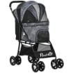 PASSEGGINO PER CANI CON CESTO, CUSCINO E 2 GUINZAGLI, IN ACCIAIO E TESSUTO OXFORD, 81X48X99 CM, NERO E GRIGIO