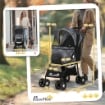 PASSEGGINO PER CANI CON CESTO, CUSCINO E 2 GUINZAGLI, IN ACCIAIO E TESSUTO OXFORD, 81X48X99 CM, NERO E GRIGIO