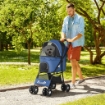 PASSEGGINO PER CANI CON CESTO, CUSCINO E 2 GUINZAGLI, IN ACCIAIO E TESSUTO OXFORD, 81X48X99 CM, NERO E BLU SCURO