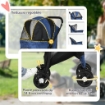 PASSEGGINO PER CANI CON CESTO, CUSCINO E 2 GUINZAGLI, IN ACCIAIO E TESSUTO OXFORD, 81X48X99 CM, NERO E BLU SCURO