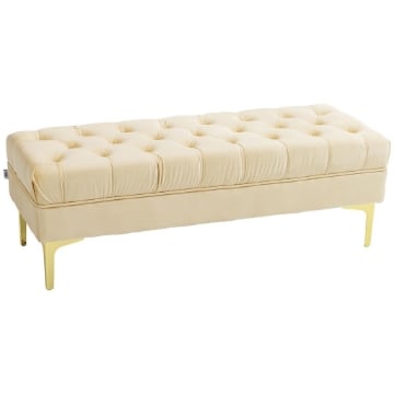 PANCA FONDO LETTO IMBOTTITA CON RIVESTIMENTO TRAPUNTATO IN TESSUTO EFFETTO VELLUTO 118X45X42 CM BEIGE