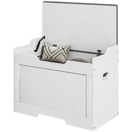 PANCA CONTENITORE DA 103L MULTIFUNZIONE IN LEGNO CON CUSCINO IN TESSUTO 75X40X56 CM BIANCO