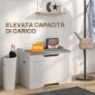 PANCA CONTENITORE DA 103L MULTIFUNZIONE IN LEGNO CON CUSCINO IN TESSUTO 75X40X56 CM BIANCO