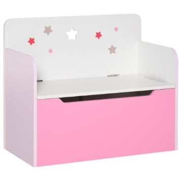 PANCA CONTENITORE CON SCHIENALE IN LEGNO PER BAMBINI DA 3-6 ANNI 60X30X50 CM ROSA