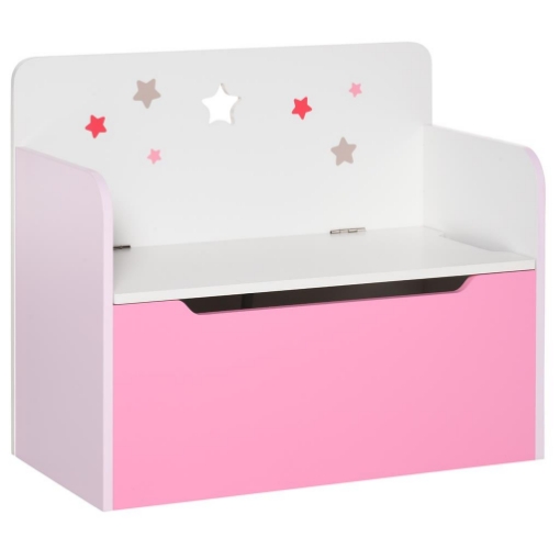 PANCA CONTENITORE CON SCHIENALE IN LEGNO PER BAMBINI DA 3-6 ANNI 60X30X50 CM ROSA