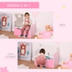 PANCA CONTENITORE CON SCHIENALE IN LEGNO PER BAMBINI DA 3-6 ANNI 60X30X50 CM ROSA
