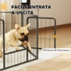 RECINTO PER CANI A 6 PANNELLI MODULABILI DA 80X1.5X60 CM IN ACCIAIO NERO CON PORTA DI INGRESSO