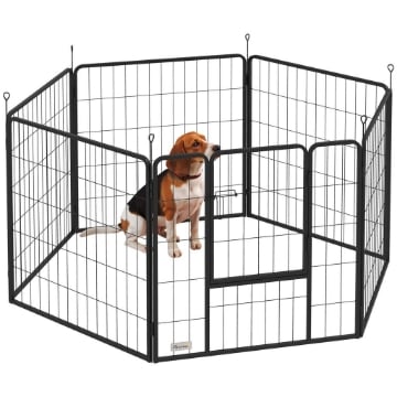 RECINTO PER CANI A 6 PANNELLI MODULABILI PIEGHEVOLE CON PORTA IN ACCIAIO, ALTEZZA 80 CM, NERO