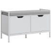 PANCA SCARPIERA A 2 ARMADIETTI CON CUSCINO IN TESSUTO EFFETTO LINO LEGNO E ACCIAIO 84X35X50 CM BIANCO