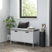 PANCA SCARPIERA A 2 ARMADIETTI CON CUSCINO IN TESSUTO EFFETTO LINO LEGNO E ACCIAIO 84X35X50 CM BIANCO