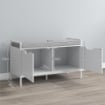 PANCA SCARPIERA A 2 ARMADIETTI CON CUSCINO IN TESSUTO EFFETTO LINO LEGNO E ACCIAIO 84X35X50 CM BIANCO