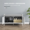 PANCA SCARPIERA A 2 ARMADIETTI CON CUSCINO IN TESSUTO EFFETTO LINO LEGNO E ACCIAIO 84X35X50 CM BIANCO