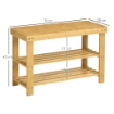 PANCA SCARPIERA BASSA IN BAMBÙ CON 2 RIPIANI A DOGHE E SEDUTA 70X28X45 CM NATURALE