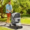 PASSEGGINO PER CANI PICCOLI PIEGHEVOLE CON COPERTURA ANTIPIOGGIA, RUOTE GIREVOLI E CON FRENI, GRIGIO