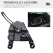 PASSEGGINO PER CANI PIEGHEVOLE CON TETTUCCIO REGOLABILE, BORSA E 2 GUINZAGLI, 82X47X97 CM, GRIGIO E NERO
