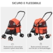 PASSEGGINO PER CANI PIEGHEVOLE CON TETTUCCIO REGOLABILE, BORSA E 2 GUINZAGLI, 82X47X97 CM, ROSSO E NERO