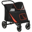 PASSEGGINO PER CANI PIEGHEVOLE CON INGRESSI A CERNIERA E FINESTRE A RETE, 112X65X100 CM, ROSSO E NERO