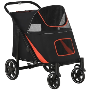 PASSEGGINO PER CANI PIEGHEVOLE CON INGRESSI A CERNIERA E FINESTRE A RETE, 112X65X100 CM, ROSSO E NERO