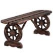 PANCHINA DA GIARDINO CON GAMBE A RUOTA DI CARRO E SEDUTA A DOGHE 120X29X39 CM MARRONE